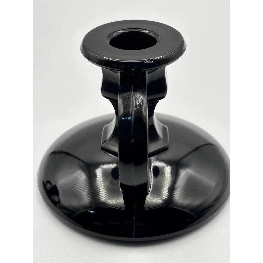 Vintage Black Amethyst Glass Candlestick Holders Set of Two